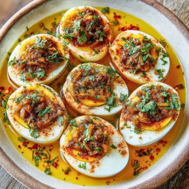Delicious Cajun Boiled Eggs with spicy garlic butter sauce for a keto snack