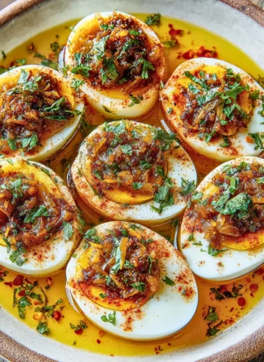 Delicious Cajun Boiled Eggs with spicy garlic butter sauce for a keto snack