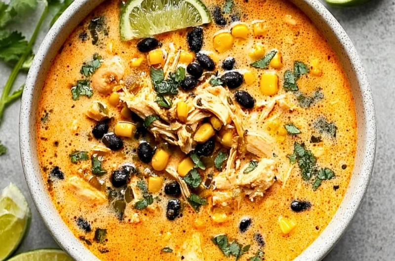 Delicious Chicken Poblano Soup served in a bowl with fresh ingredients.