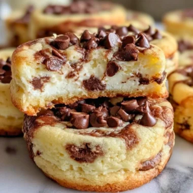 Chocolate chip cheesecake cookies stacked on a plate