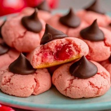 Christmas Cherry Blossom Cookies arranged on a festive plate.