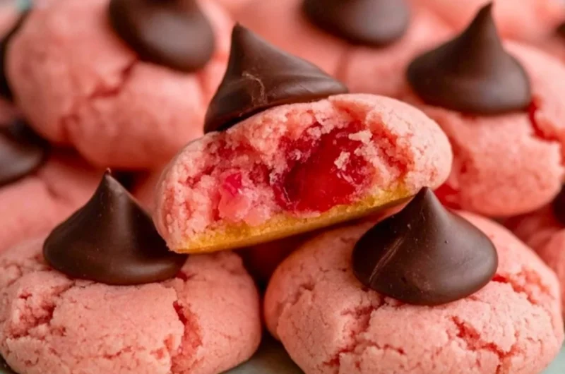 Christmas Cherry Blossom Cookies arranged on a festive plate.