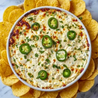 Creamy Cottage Cheese Jalapeño Popper Dip served in a bowl with jalapeño slices