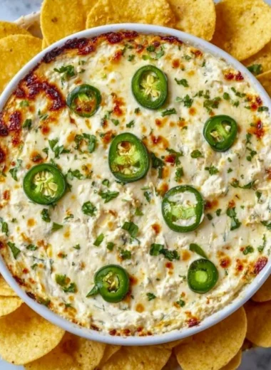Creamy Cottage Cheese Jalapeño Popper Dip served in a bowl with jalapeño slices