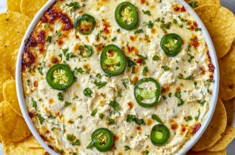 Creamy Cottage Cheese Jalapeño Popper Dip served in a bowl with jalapeño slices