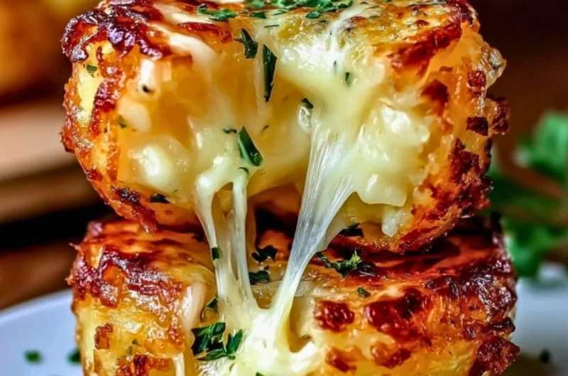 Crispy cheesy mashed potato bites served golden brown on a plate.