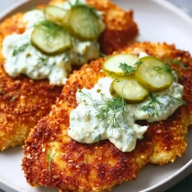 Crispy Dill Pickle Parmesan Chicken served with a side of dipping sauce