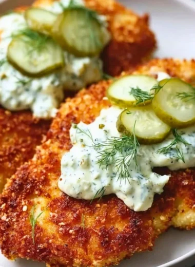 Crispy Dill Pickle Parmesan Chicken served with a side of dipping sauce