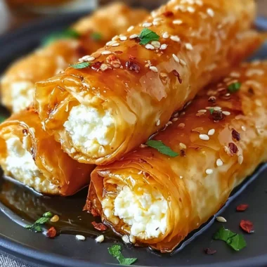 Crispy feta rolls served on a plate, perfect appetizer with flaky pastry and cheese filling.
