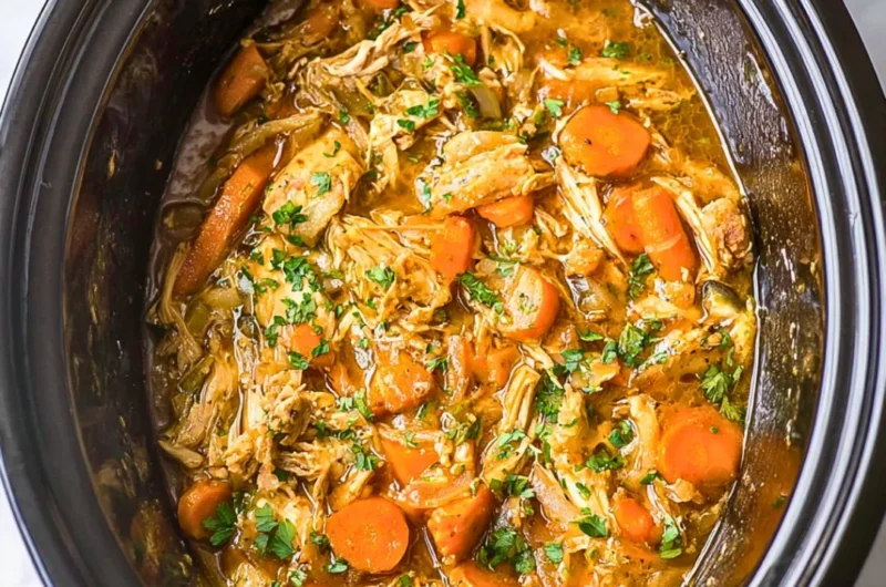 Crockpot chicken thigh pot roast served with vegetables