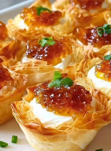 Delicious pepper jelly and cream cheese bites on a platter