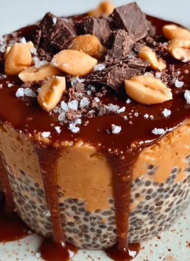 Frozen Chocolate Peanut Butter Chia dessert in a bowl topped with nuts