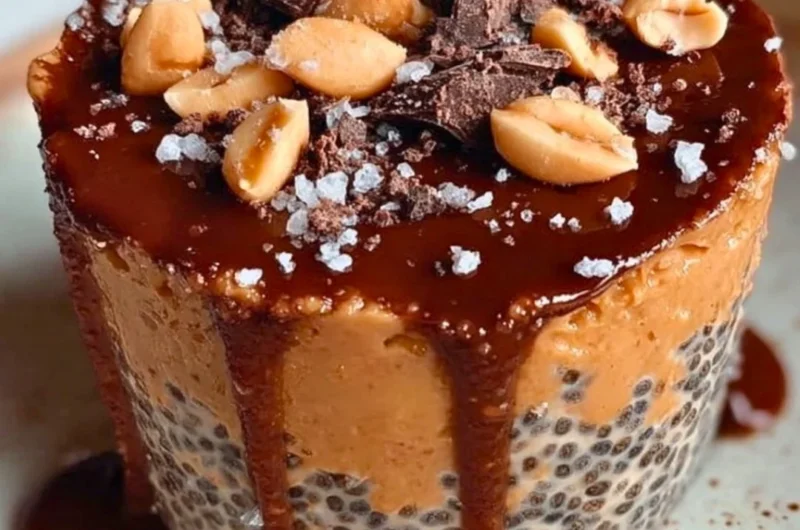 Frozen Chocolate Peanut Butter Chia dessert in a bowl topped with nuts