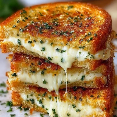 Garlic bread grilled cheese sandwich with melted cheese and crispy edges