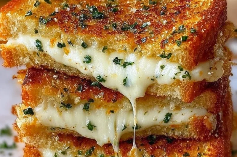 Garlic bread grilled cheese sandwich with melted cheese and crispy edges