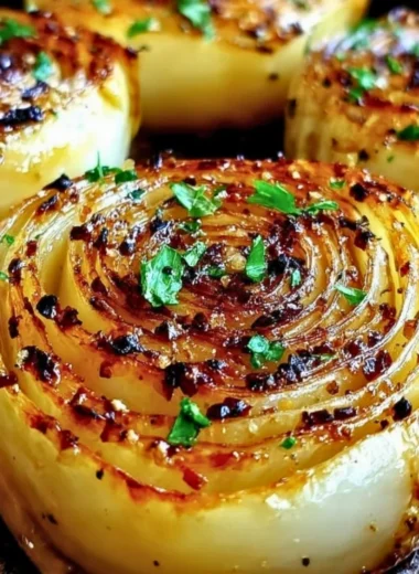 Delicious garlic butter roasted cabbage steaks on a platter