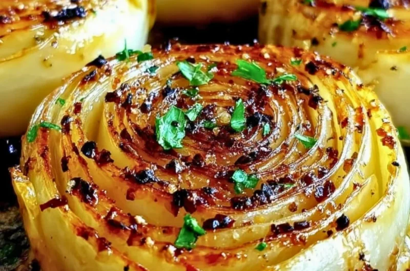 Delicious garlic butter roasted cabbage steaks on a platter