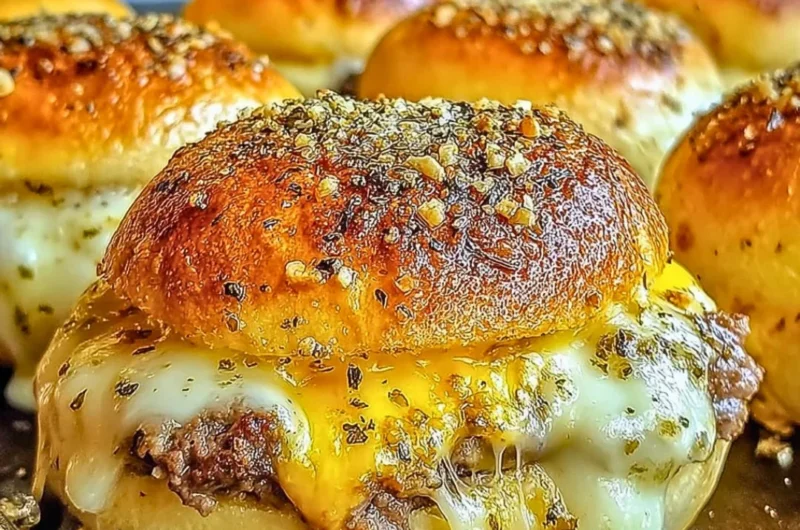 Garlic Parmesan Cheeseburger Bombs baked to golden perfection with melted cheese