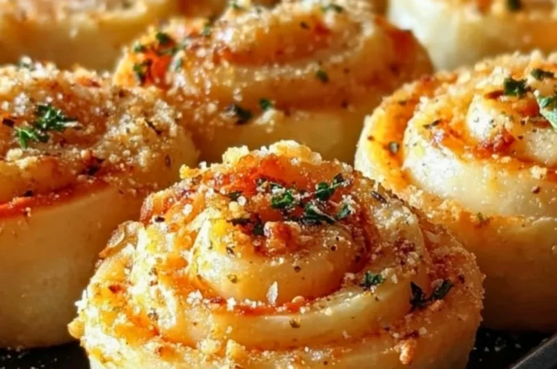 Delicious Garlic Parmesan New York Pizza Rolls on a plate.