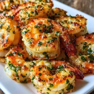 Delicious Garlic Parmesan Roasted Shrimp garnished with parsley