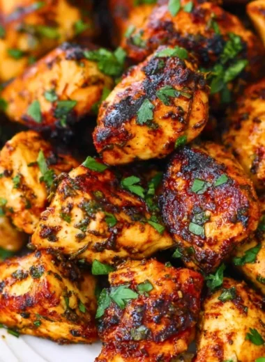 Greek Chicken Bites served with fresh herbs and creamy dip