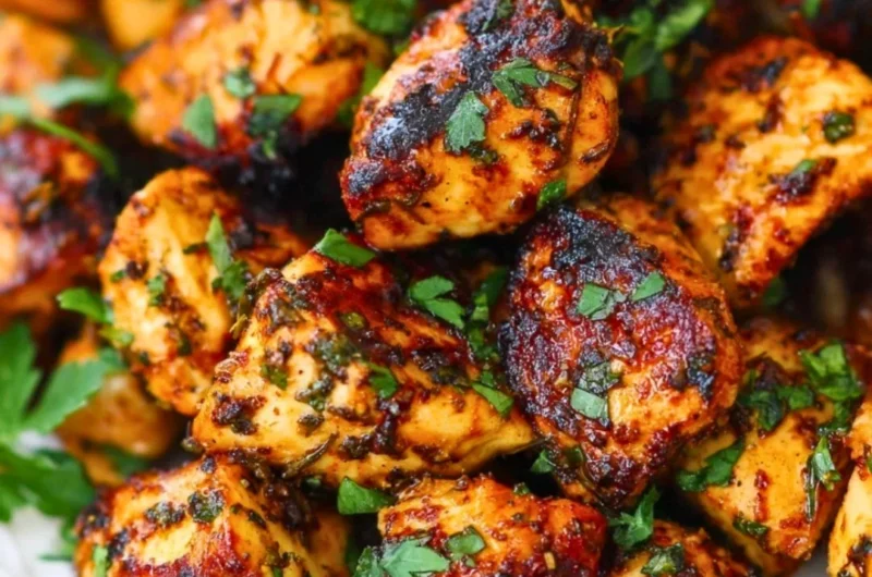 Greek Chicken Bites served with fresh herbs and creamy dip