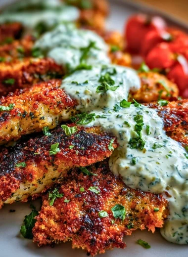 Delicious Greek Chicken Tenders served with fresh herbs and lemon.
