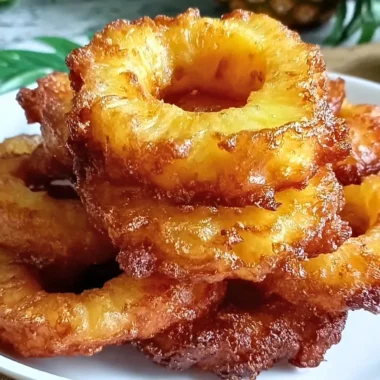 Delicious pineapple fritters topped with powdered sugar and served with a tropical dip