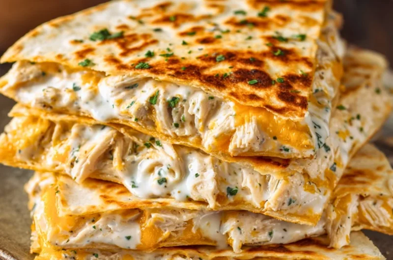 Delicious high-protein chicken ranch quesadilla ready to be served