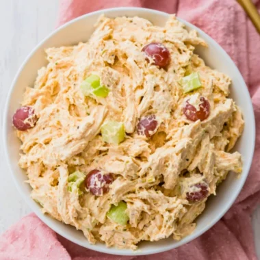 High protein cottage cheese chicken salad served in a bowl