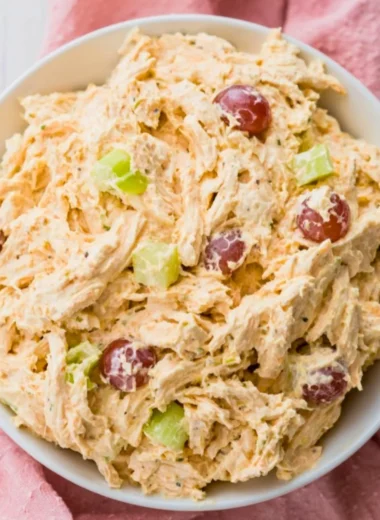 High protein cottage cheese chicken salad served in a bowl