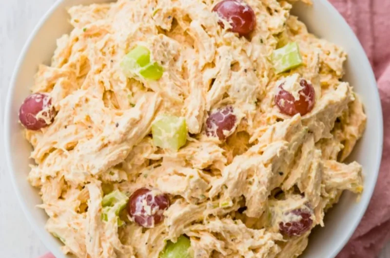 High protein cottage cheese chicken salad served in a bowl