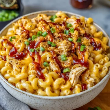 High-Protein Honey BBQ Chicken Mac & Cheese meal served in a bowl