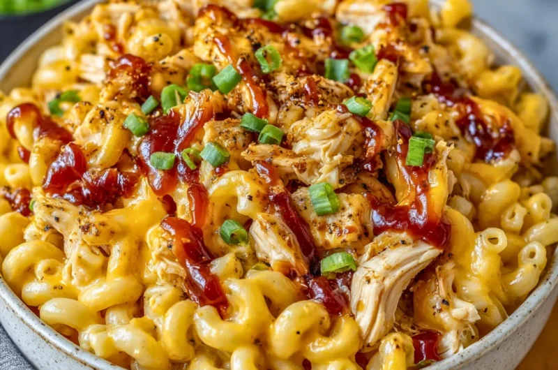 High-Protein Honey BBQ Chicken Mac & Cheese meal served in a bowl