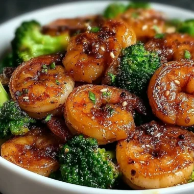 High-protein honey garlic shrimp served on a plate with vegetables