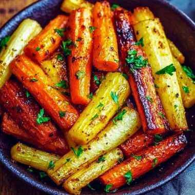 Delicious honey glazed carrots and parsnips served on a plate