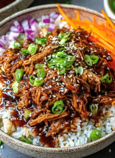 Irresistibly juicy slow cooker Asian pulled pork served in a bowl