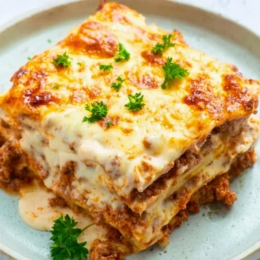 Delicious homemade Keto Lasagna with layers of cheese and meat