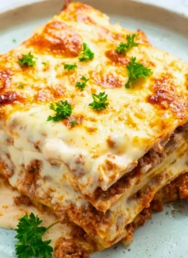 Delicious homemade Keto Lasagna with layers of cheese and meat