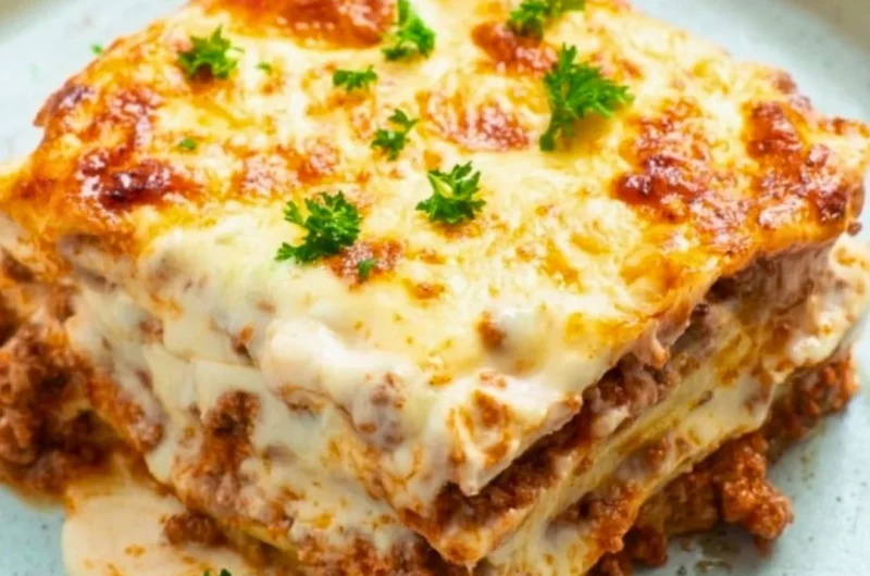 Delicious homemade Keto Lasagna with layers of cheese and meat