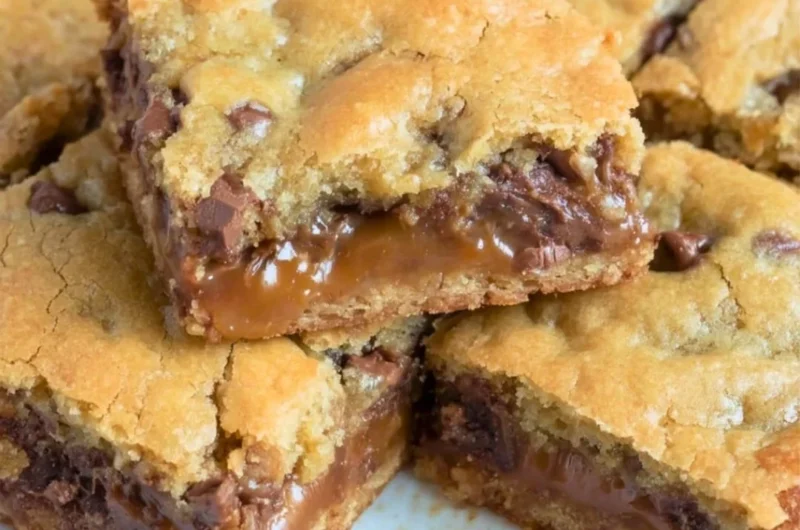 Homemade Knock You Naked Bars with layers of chocolate and caramel