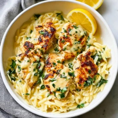 Delicious Lemon Chicken Orzo with fresh herbs and lemon zest