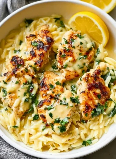 Delicious Lemon Chicken Orzo with fresh herbs and lemon zest