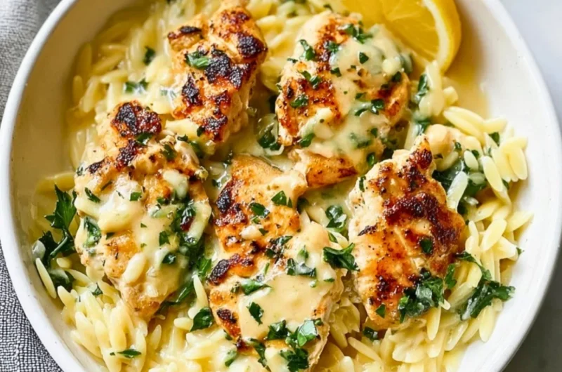 Delicious Lemon Chicken Orzo with fresh herbs and lemon zest