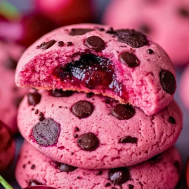 Maraschino Cherry Chocolate Chip Cookies on a baking tray