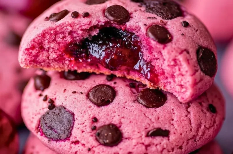 Maraschino Cherry Chocolate Chip Cookies on a baking tray