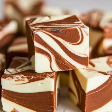 Delicious marshmallow swirl fudge with a creamy texture and swirls of marshmallow.