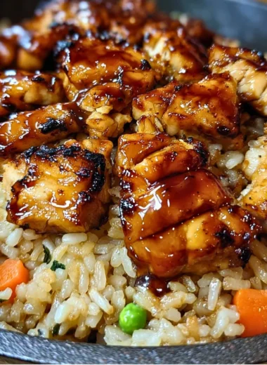 One-Pan Honey BBQ Chicken with Rice ready to serve