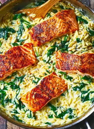 One Skillet Salmon with Lemon Orzo - a healthy and flavorful meal