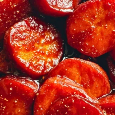 Oven baked candied yams drizzled with caramel sauce, ready to serve
